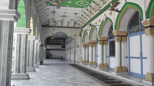 Interior View of a Traditional Mosque Hallway with Arched Architecture Bu Ali Shah Qalandar Dargah Panipat, Haryana, India