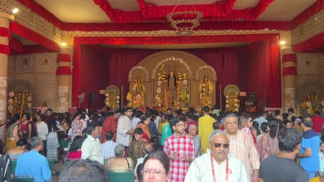 Crowd Celebrating Durga Puja Festival at a Pandal in New Delhi