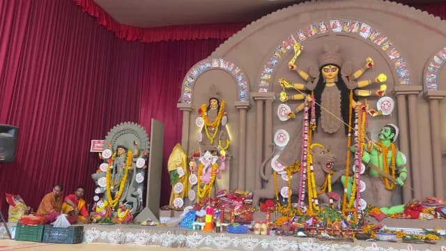 Goddess Durga Idol at Traditional Durga Puja Festival Pandal in Delhi