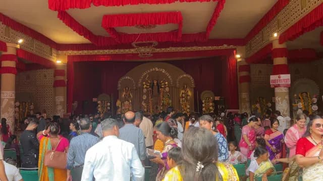 Crowd of Devotees Celebrating Durga Puja Festival in New Delhi
