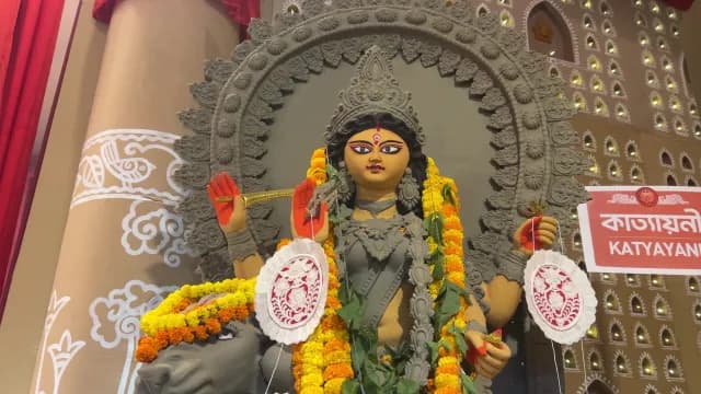Ornate Goddess Katyayani Idol at Durga Puja Festival in New Delhi