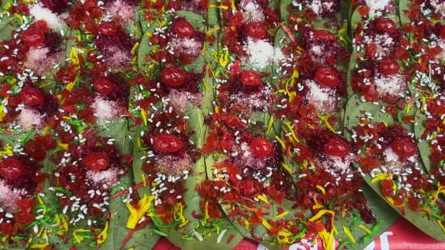 Traditional Indian Sweet Paan with Colorful Toppings and Cherries