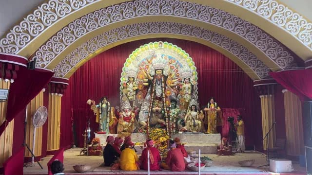 Grand Durga Puja Celebration with Ornate Goddess Durga Idol in Delhi