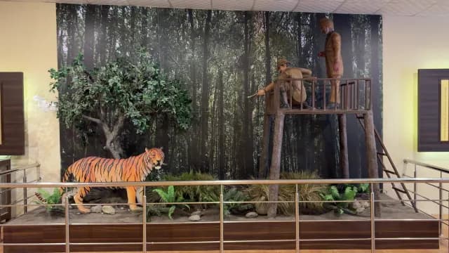 Jim Corbett Museum Exhibit, Uttarakhand, Showing Bengal Tiger and Hunter Diorama